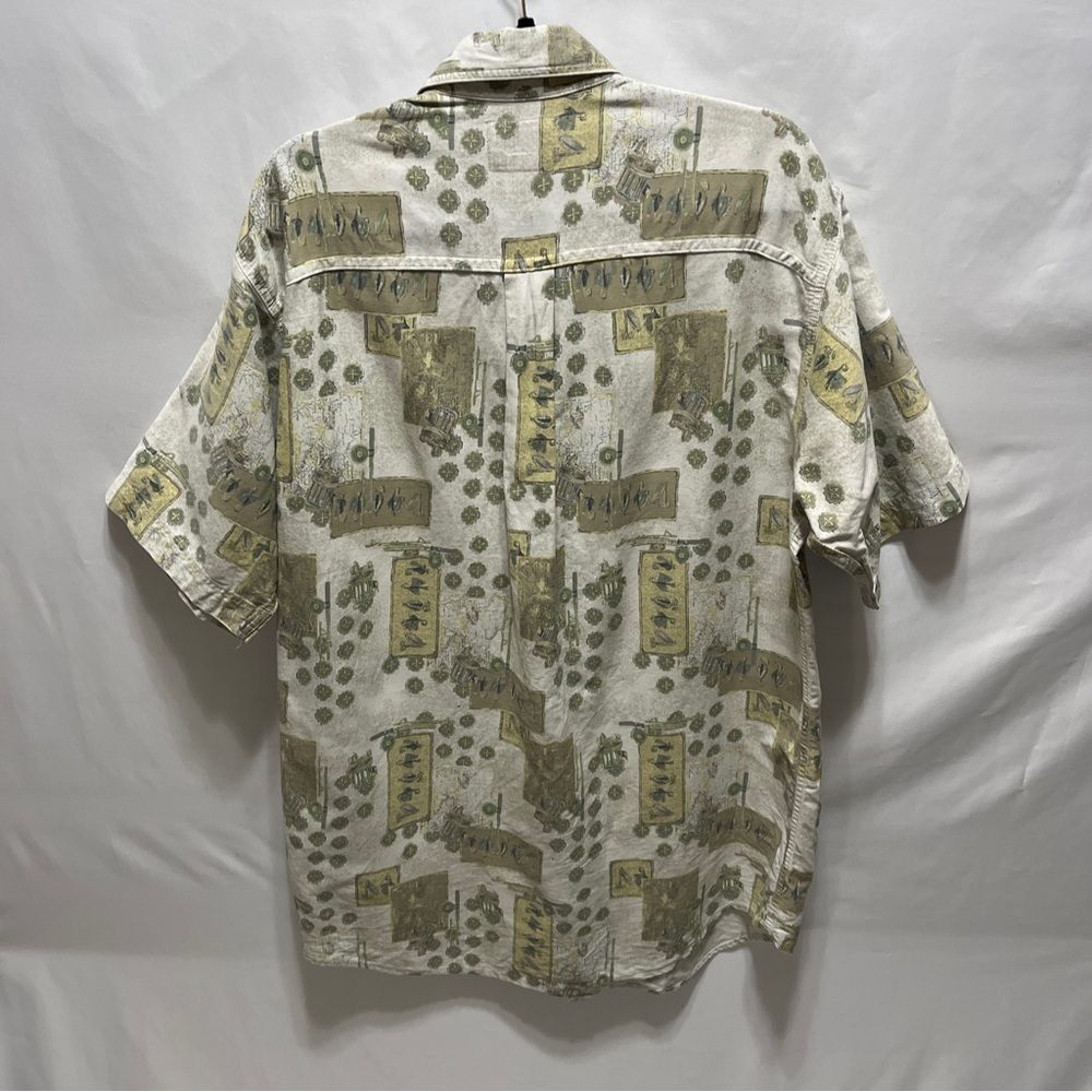VTG Woolrich Fishing Print Camp Shirt Mens L Tall Graphic Novelty Outdoor Print - Picture 2 of 6